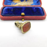 Victorian 9ct Gold & Carnelian Intaglio Initial Seal Fob Antique c1860