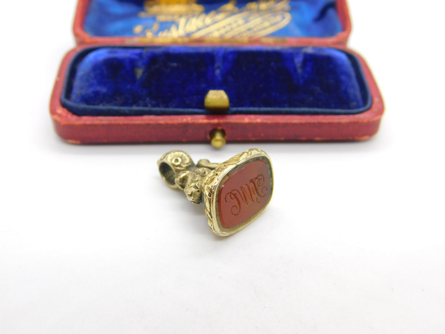 Victorian 9ct Gold & Carnelian Intaglio Initial Seal Fob Antique c1860