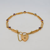 Edwardian 9ct Rose Gold & Amethyst Trombone Link Charm Bracelet Antique c1910