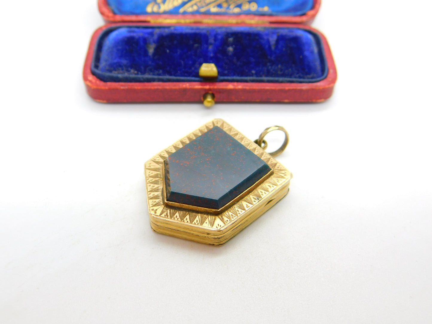 Victorian 9ct Back & Front Large Bloodstone Locket Pendant Antique c1860