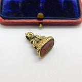 Victorian 9ct Gold & Carnelian Intaglio Initial Seal Fob Antique c1860