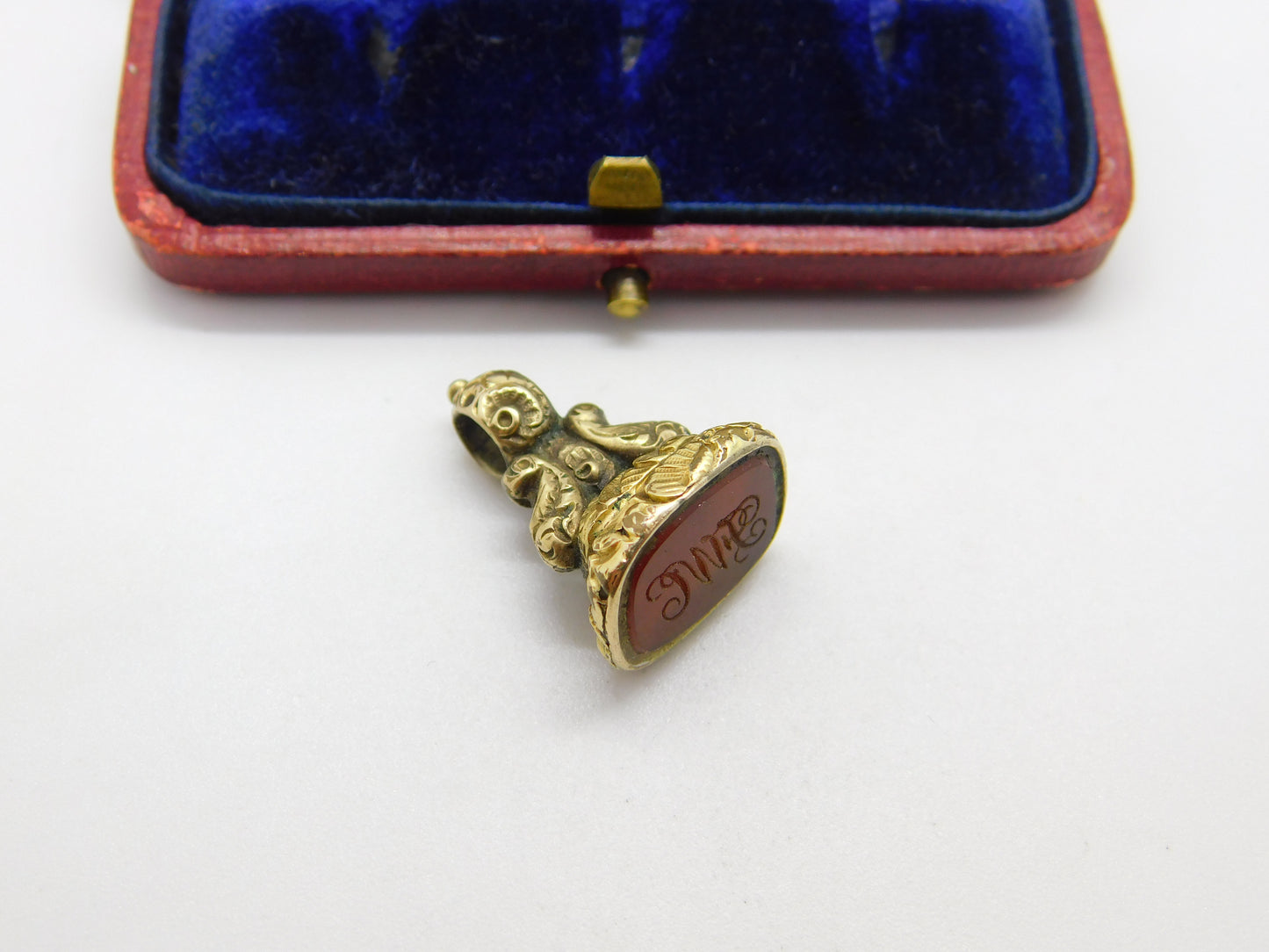 Victorian 9ct Gold & Carnelian Intaglio Initial Seal Fob Antique c1860