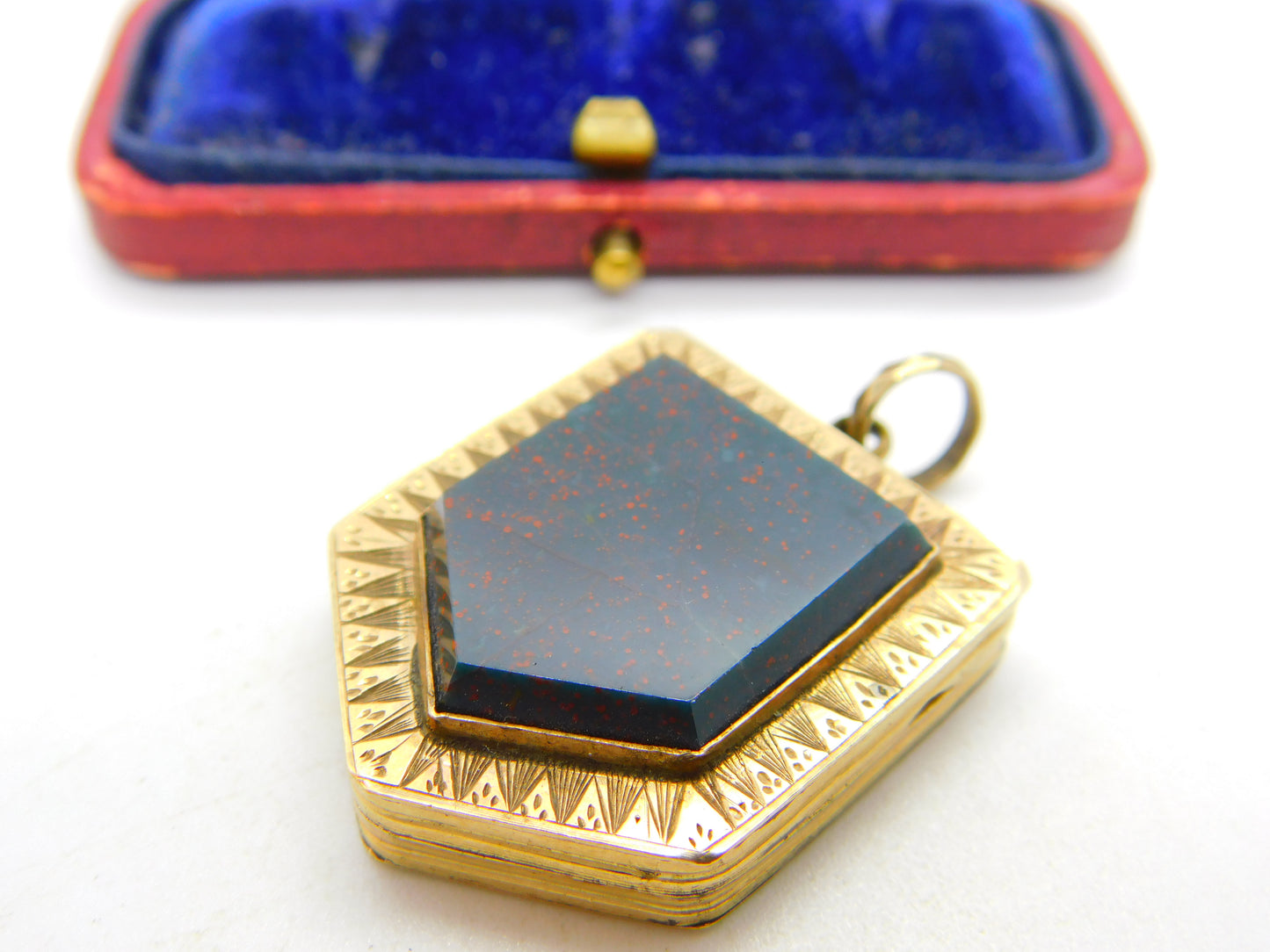 Victorian 9ct Back & Front Large Bloodstone Locket Pendant Antique c1860