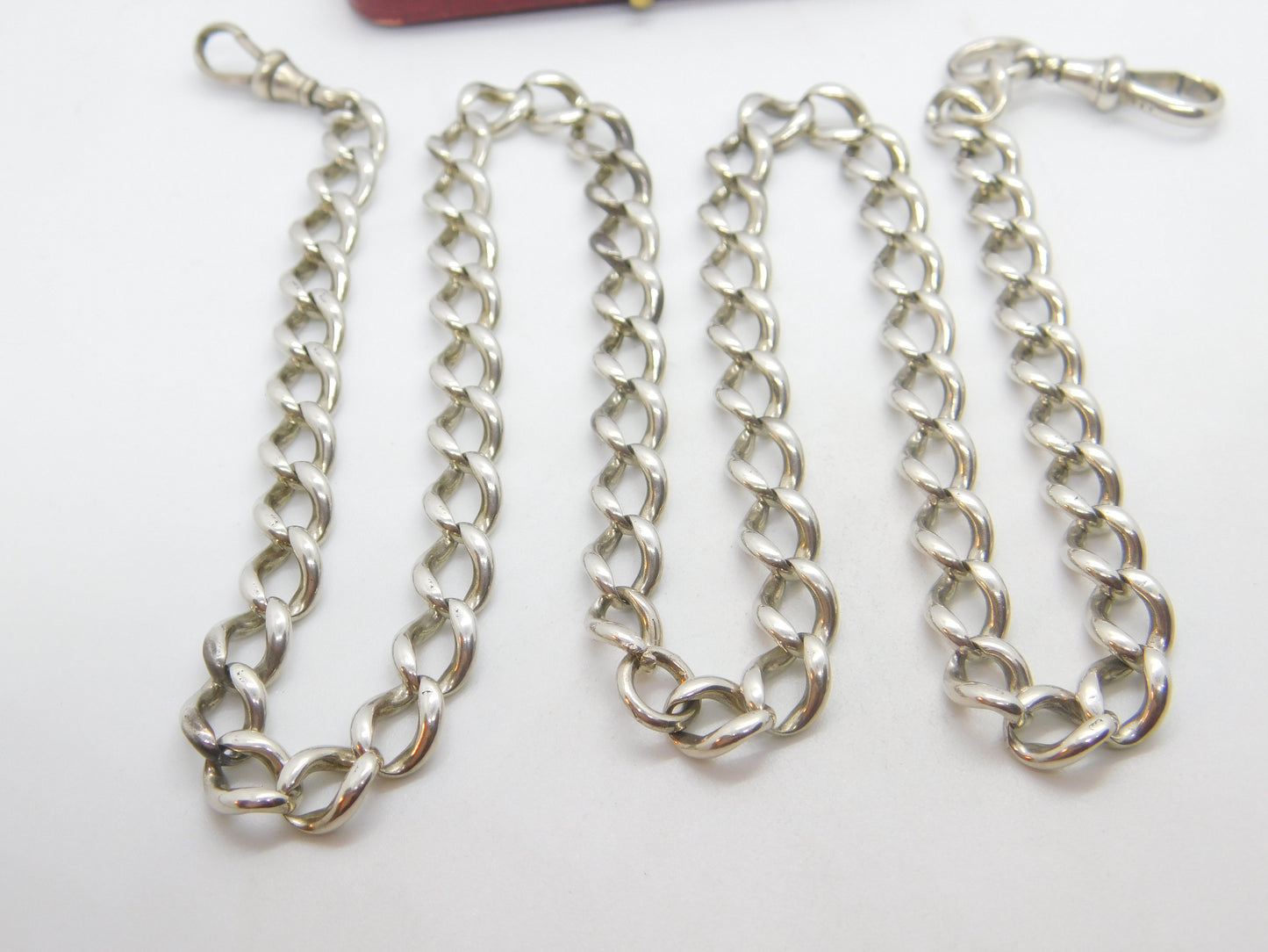 Victorian Sterling Silver Double Albert Watch Chain c1890 Antique 21" Length