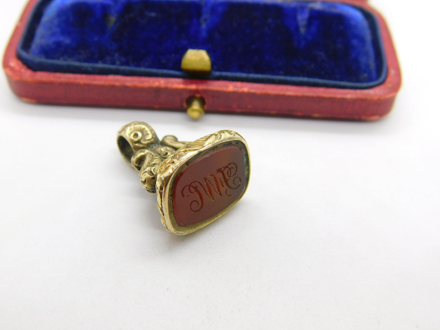 Victorian 9ct Gold & Carnelian Intaglio Initial Seal Fob Antique c1860