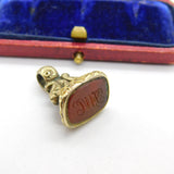 Victorian 9ct Gold & Carnelian Intaglio Initial Seal Fob Antique c1860