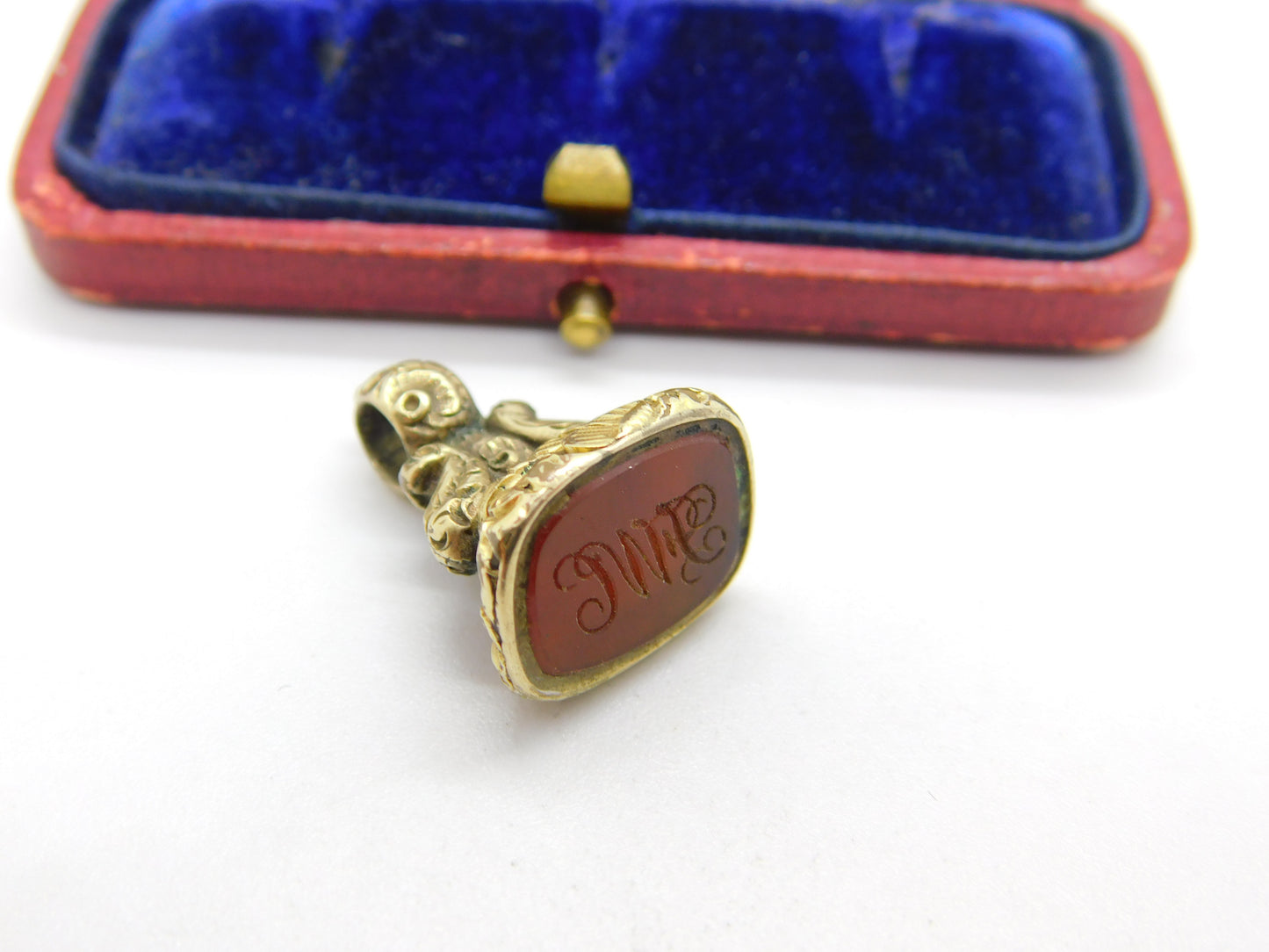 Victorian 9ct Gold & Carnelian Intaglio Initial Seal Fob Antique c1860