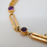 Edwardian 9ct Rose Gold & Amethyst Trombone Link Charm Bracelet Antique c1910
