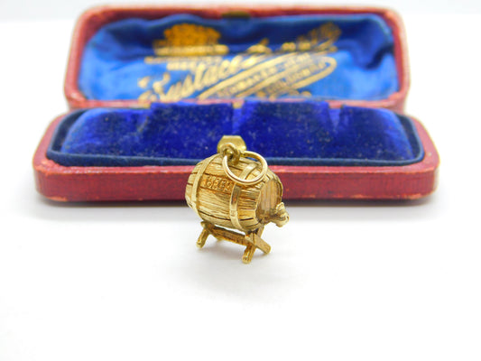 9ct Yellow Gold Beer Barrel Charm or Pendant 1970 London Vintage