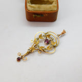 Edwardian 9ct Gold, Seed Pearl & Topaz Lavalier Drop Pendant c1910 Antique