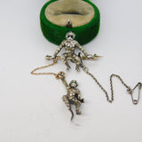 19th Century Sterling Silver, Gold & Paste Monkey Drop Brooch Antique c1880