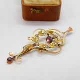 Edwardian 9ct Gold, Seed Pearl & Topaz Lavalier Drop Pendant c1910 Antique