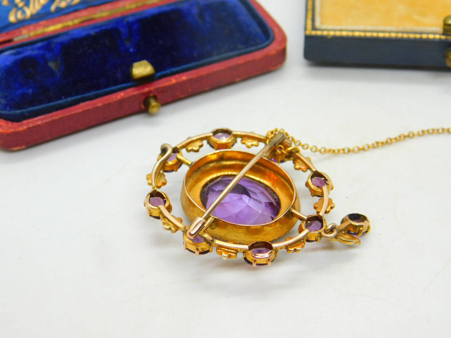 Edwardian 15ct Gold Amethyst & Seed Pearl Statement Brooch Pendant Antique c1910