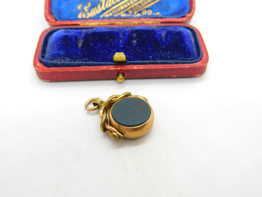 Victorian 9ct Gold Bloodstone & Carnelian Spinner Fob Pendant c1890 Antique