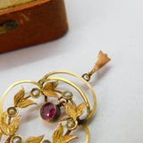 Edwardian 9ct Gold, Seed Pearl & Topaz Lavalier Drop Pendant c1910 Antique