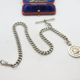 Sterling Silver Albert Watch Chain with Fob Antique 1911 Birmingham Art Deco