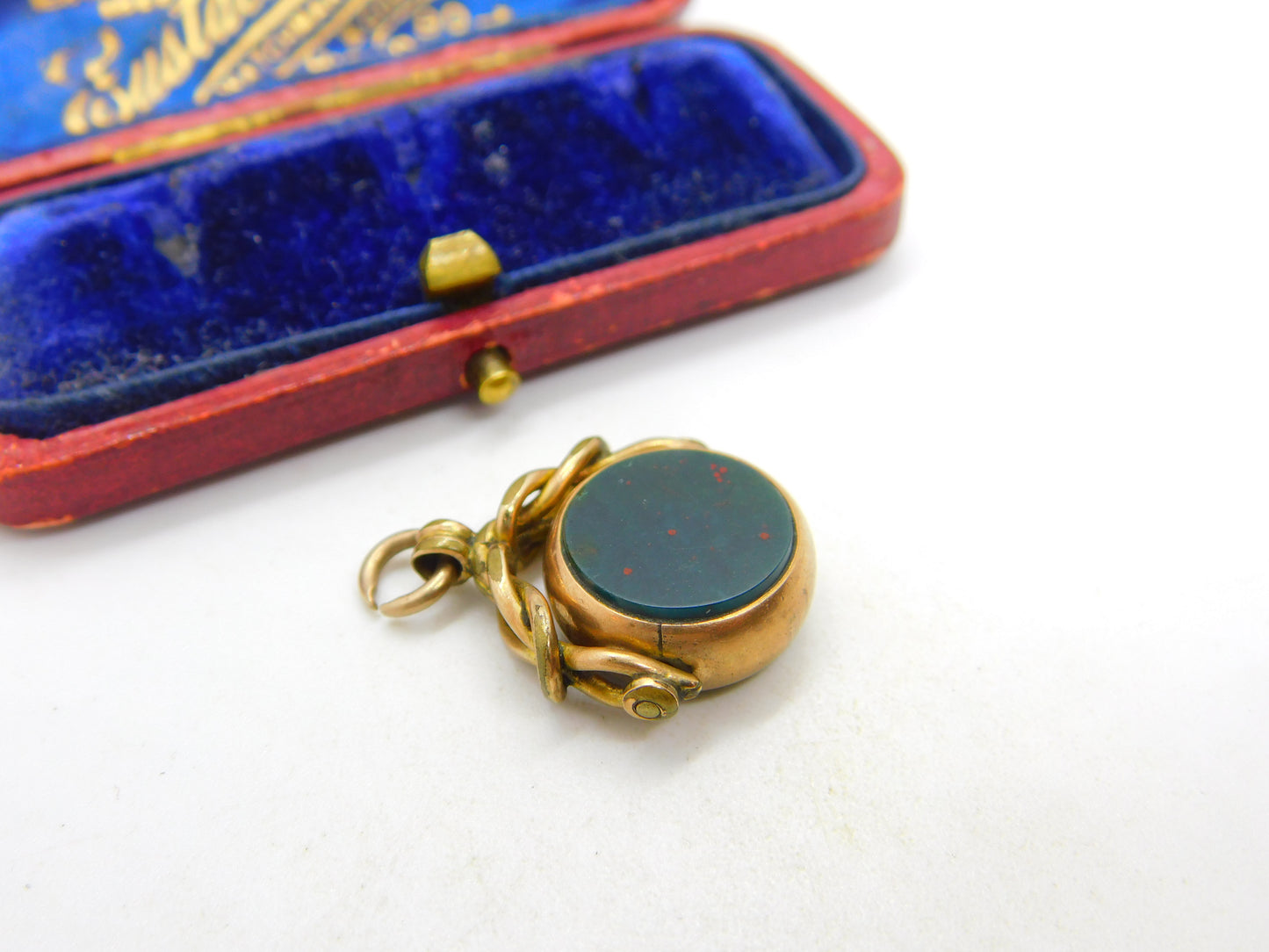 Victorian 9ct Gold Bloodstone & Carnelian Spinner Fob Pendant c1890 Antique