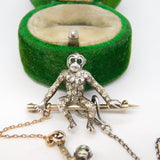 19th Century Sterling Silver, Gold & Paste Monkey Drop Brooch Antique c1880