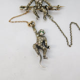 19th Century Sterling Silver, Gold & Paste Monkey Drop Brooch Antique c1880