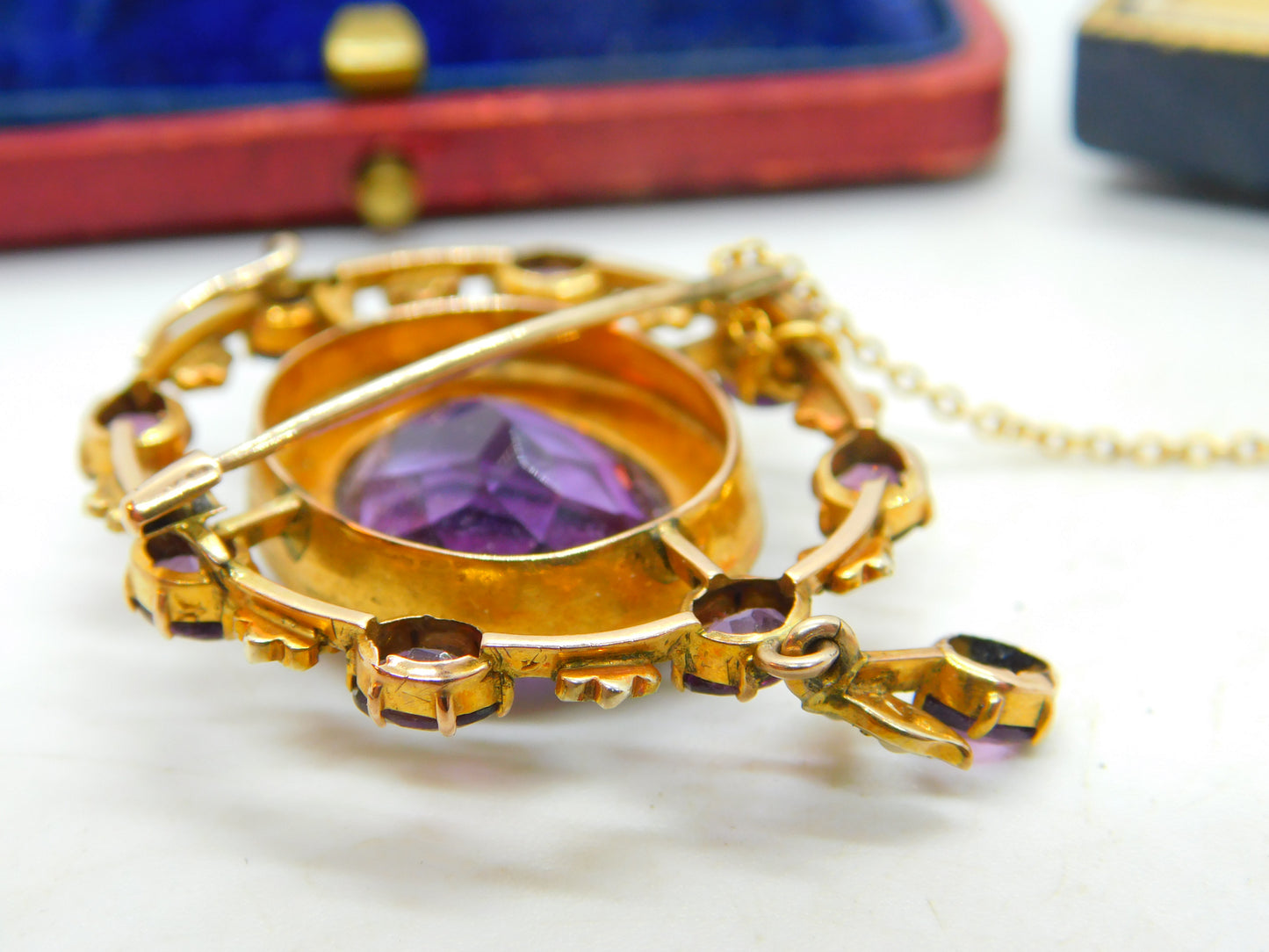 Edwardian 15ct Gold Amethyst & Seed Pearl Statement Brooch Pendant Antique c1910