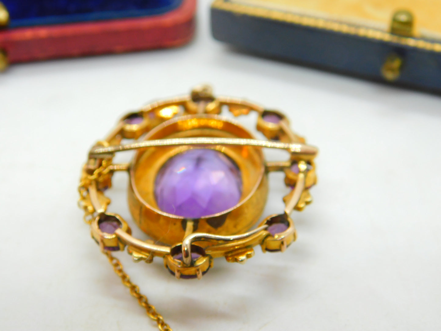 Edwardian 15ct Gold Amethyst & Seed Pearl Statement Brooch Pendant Antique c1910