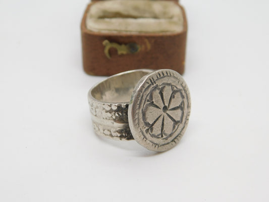 19th Century Ottoman Sterling Silver Floral Seal Stamp Ring Antique c1860