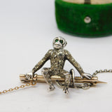 19th Century Sterling Silver, Gold & Paste Monkey Drop Brooch Antique c1880