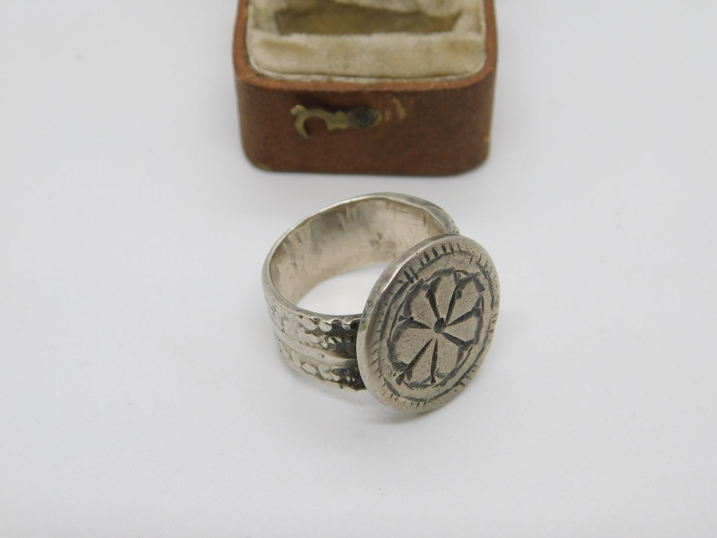 19th Century Ottoman Sterling Silver Floral Seal Stamp Ring Antique c1860