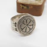 19th Century Ottoman Sterling Silver Floral Seal Stamp Ring Antique c1860