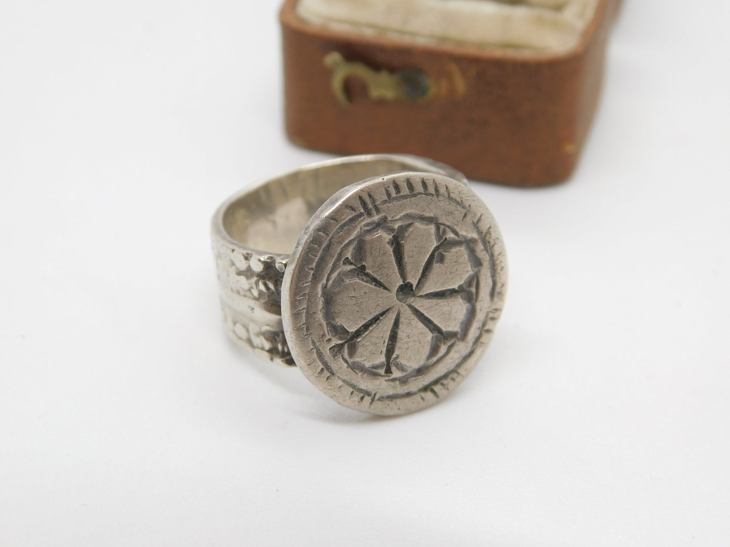 19th Century Ottoman Sterling Silver Floral Seal Stamp Ring Antique c1860