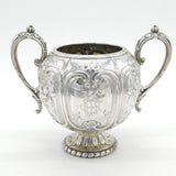 Victorian Sterling Silver Floral Repousse Sugar Bowl Antique 1866 Sheffield