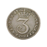 King George III Silver Maundy Threepence Coin Antique 1762 Very Fine Condition