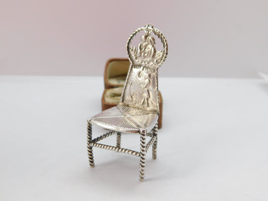 Victorian Sterling Silver Dolls House Dining Chair 1893 Sheffield Antique