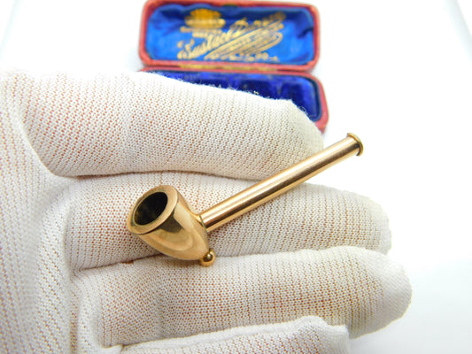 Victorian 9ct Rose Gold Cased Small Smoking Pipe Antique c1860