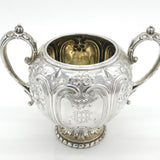 Victorian Sterling Silver Floral Repousse Sugar Bowl Antique 1866 Sheffield