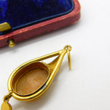 Victorian 18ct Gold & Carved Female Cameo Mourning Drop Pendant Antique c1860