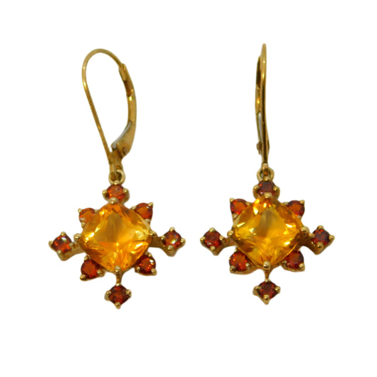 9ct gold, citrine, garnet earrings