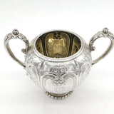 Victorian Sterling Silver Floral Repousse Sugar Bowl Antique 1866 Sheffield