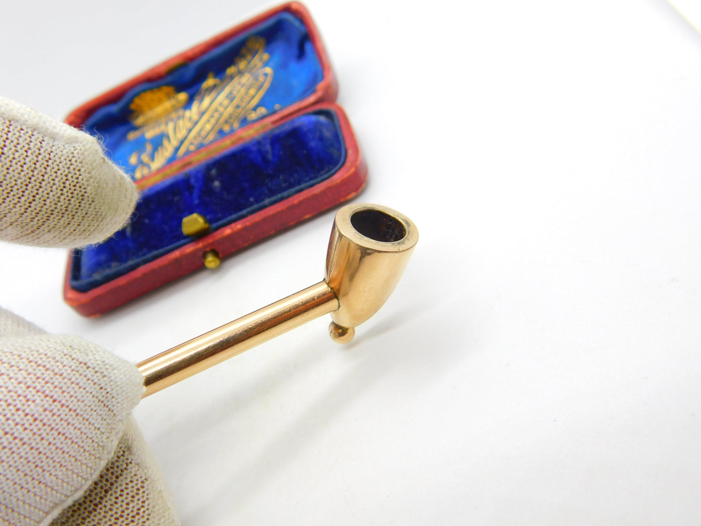 Victorian 9ct Rose Gold Cased Small Smoking Pipe Antique c1860