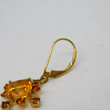 9ct Yellow Gold, Citrine & Garnet Set Floral Hook Earrings Vintage c1980