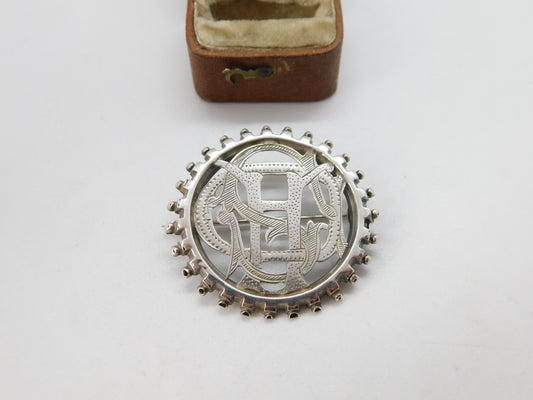 Victorian Sterling Silver 'CHS' Monogram Sweetheart Brooch c1880 Antique