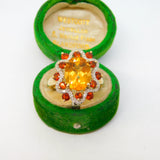 9ct Gold, Citrine, Garnet & Diamond Set Floral Ring Vintage 2005 Birmingham