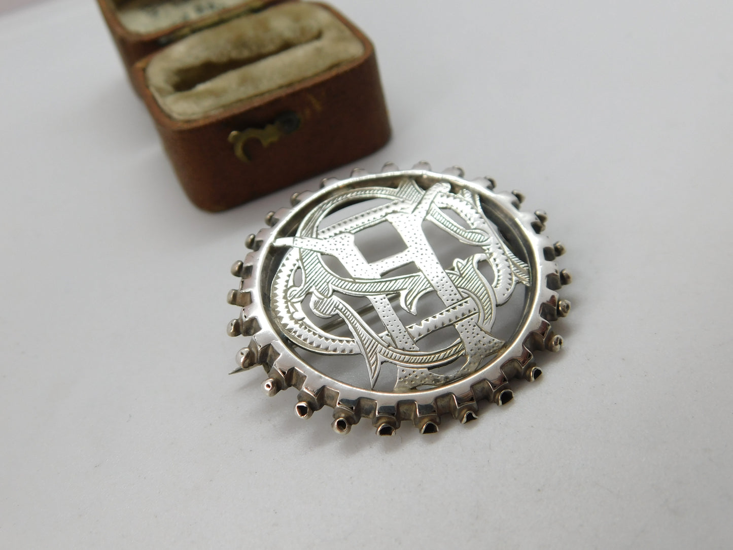 Victorian Sterling Silver 'CHS' Monogram Sweetheart Brooch c1880 Antique