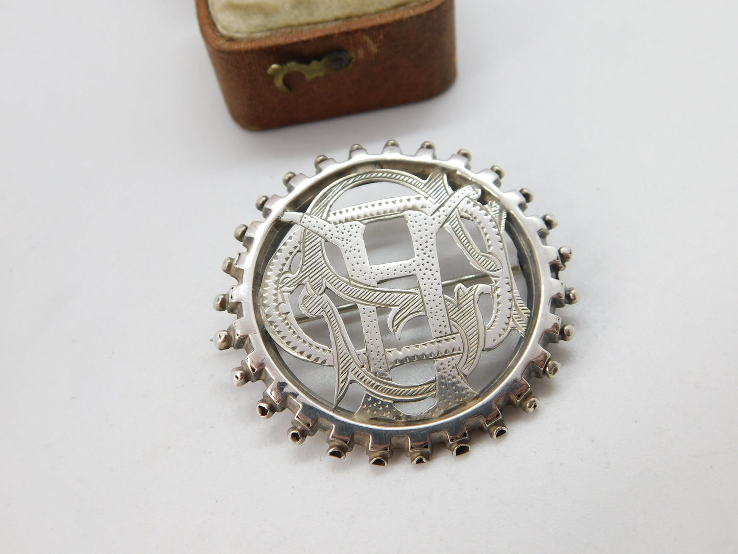 Victorian Sterling Silver 'CHS' Monogram Sweetheart Brooch c1880 Antique