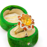 9ct Gold, Citrine, Garnet & Diamond Set Floral Ring Vintage 2005 Birmingham