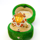 9ct Gold, Citrine, Garnet & Diamond Set Floral Ring Vintage 2005 Birmingham