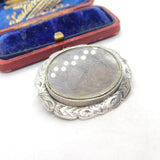 Victorian Sterling Silver Woven Hair Set Mourning Brooch 'JJ' Antique c1860