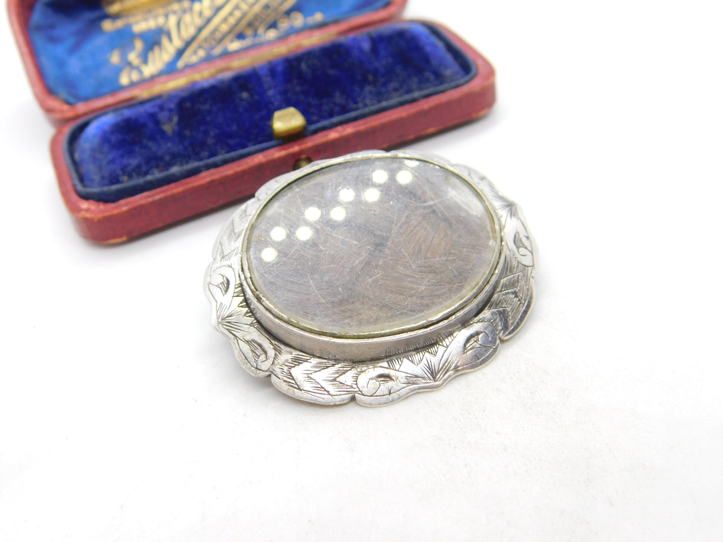 Victorian Sterling Silver Woven Hair Set Mourning Brooch 'JJ' Antique c1860