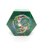 Art Nouveau Malachite, Sterling Silver & Enamel Fairy Trinket Box Antique c1920