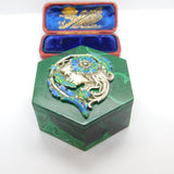 Art Nouveau Malachite, Sterling Silver & Enamel Fairy Trinket Box Antique c1920